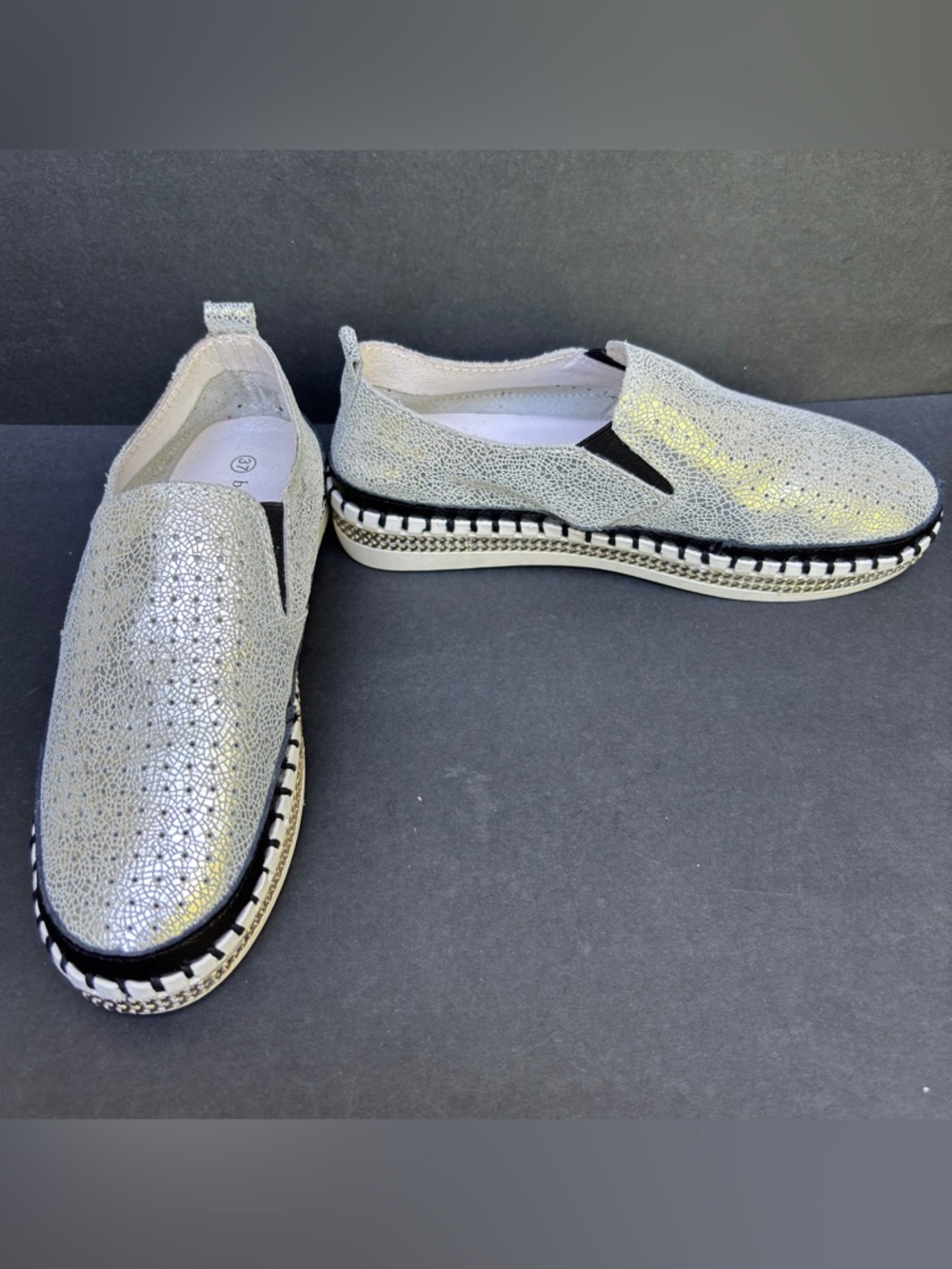 Bernie Mev Size US 6 (37) Metallic Slip On Sneakers Y2K
